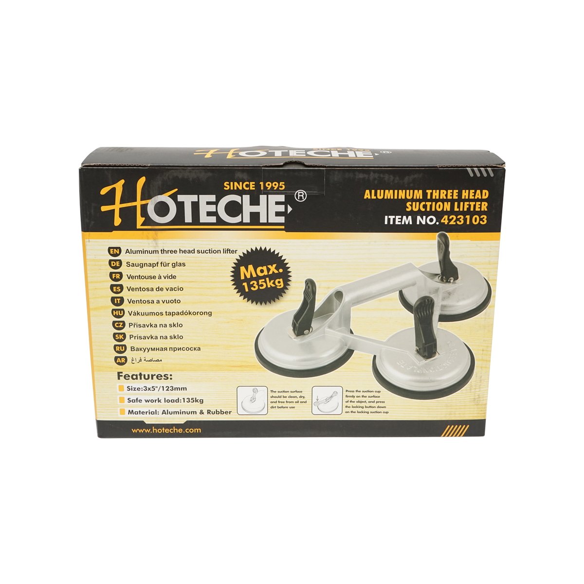 Dispozitiv de ridicat cu 3 ventuze din aluminiu max 135 Kg Hoteche
